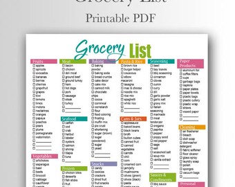 Grocery List Checkmark Printable PDF Instant Download