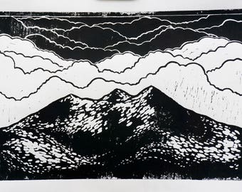 Linocut landscape | Etsy