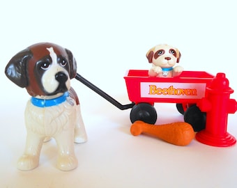 Vintage Littlest Pet Shop Beethoven Pups and Red Wagon Playset by Kenner