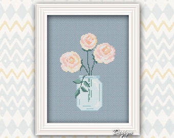 Flower Cross Stitch Pattern Modern Watercolor Peony Pattern Nature Counted Chart Printable PDF Embroidery DIY Mother's Day Birthday Gift