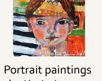 Acrylic Girl Portrait Painting. Mixed Media Collage Art. Colorful Painting. Love Child. Home Wall Art Decor