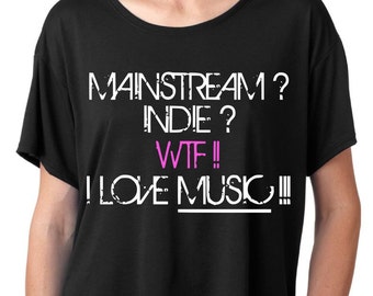 Oversized crop Top band shirt with print I love music Festival shirt graphic tee S M L/XL black or white