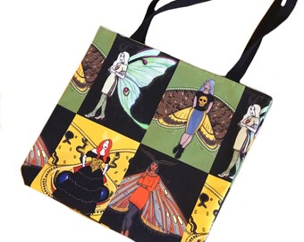 Moth Fairy tote bag - reusable shopping bag - canvas grocery tote - Luna moth, death's head - fairies - book bag - market tote