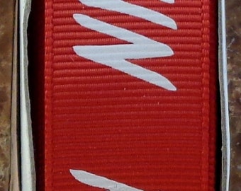 2 Yards 7/8" Red with White "RUN" Print Grosgrain Ribbon - Marathon - Track - School - US Designer