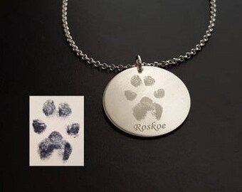 Paw Print Necklace, Paw Necklace, Nose Print Necklace, Pet Memorial Necklace, Pet Necklace, Sterling Silver, 14k Gold Filled, Rose Gold Fill