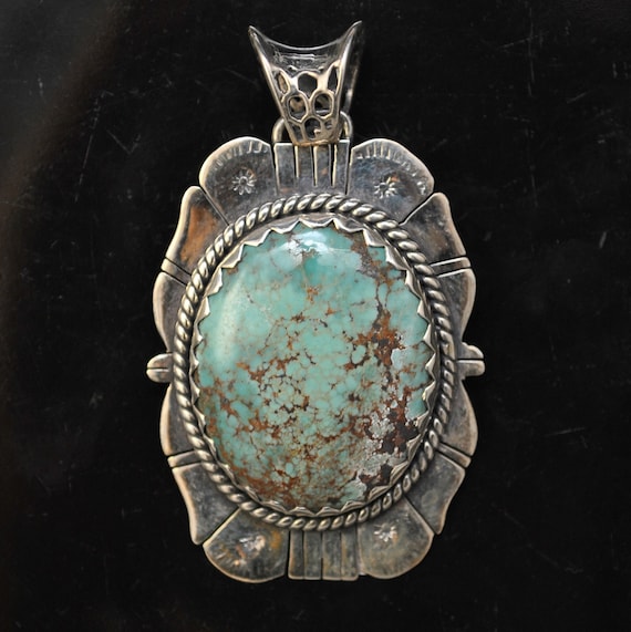 Sterling Silver Tibetan Turquoise Pendant Native American Style #9879