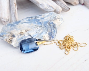 Navy blue pendant necklace, Wedding Swarovski necklace, Swarovski crystal pendant, Sterling Silver, Rectangular pendant, Bridesmaid gift