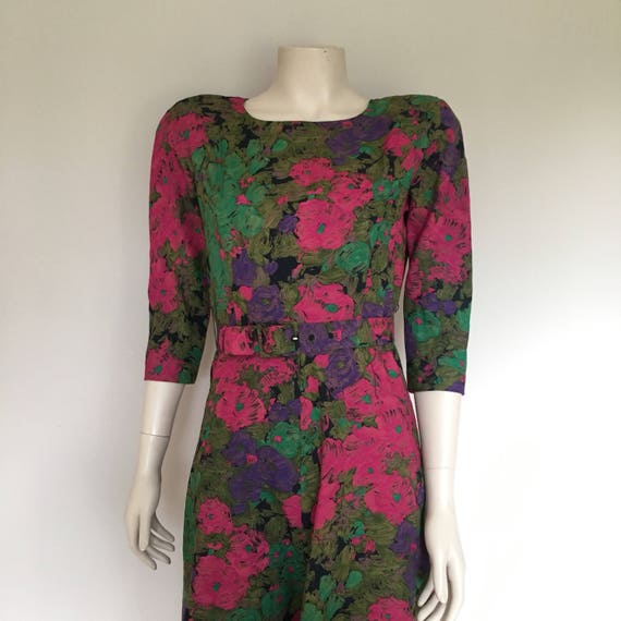 Vintage 90s dress / 50s style dress / floral prom dress / boho 90s dress / 90s fit and flare dress / vintage skater dress / petite dress /