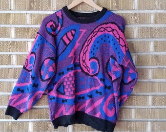 80s abstract, bubble gum colored sweater