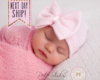 Baby hospital hat, newborn hat, newborn girl hat, newborn hospital hat, baby hats, hospital bow hat, hospital cap, baby beanie, girl hat