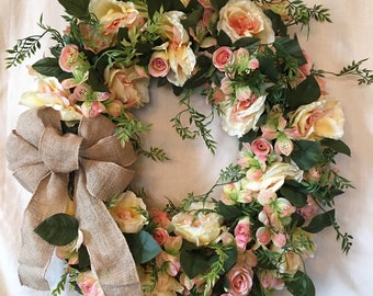 Front Door Wreath - Spring Wreaths for Front Door - Rose Wreaths - Spring Wreaths - Summer Wreaths - Spring Door Wreaths - Spring Door Decor