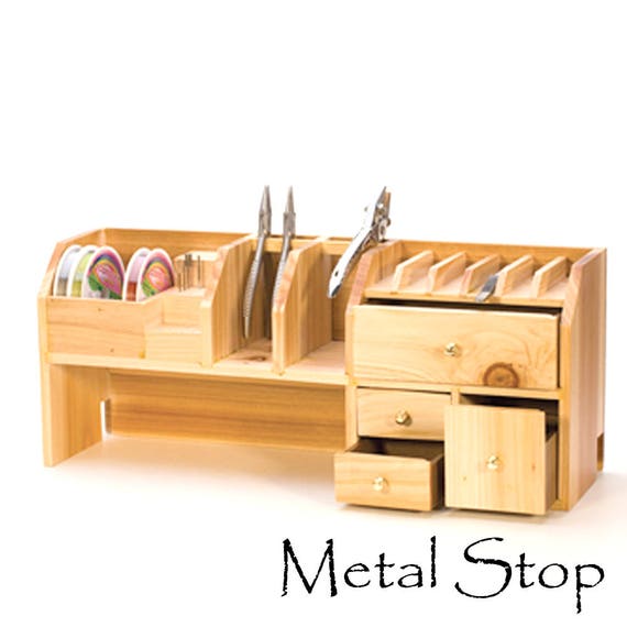 Jewelers Bench Top Organizer with four drawers plier rack.