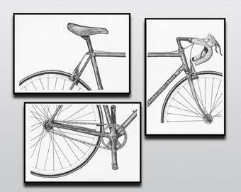 Bicycle Art Print, Bike Art Print, Vintage Campagnolo : 3-Piece Bianchi Art Print Set