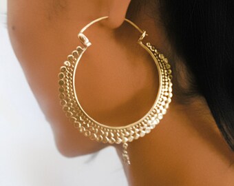 Brass Earrings - Brass Hoops - Gypsy Earrings - Tribal Earrings - Ethnic Earrings - Indian Earrings - Tribal Hoops - Indian Hoops (EB54)