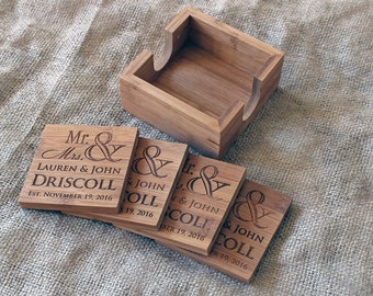 Custom Coasters, Wedding Gift, Groomsmen Gift, Housewarming Gift, Personalized Coasters, Custom Engraved Bamboo Coasters, Quantity discounts