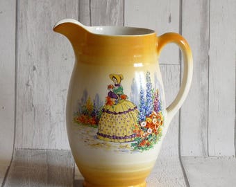 Pretty Art Deco Newhall Staffordshire Pottery Crinoline Lady Jug / Pitcher