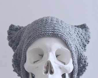 Cat Ear Beanie in Light Grey, Cat Ear Hat, Grey Hat, Cat Beanie, Animal Hat for Adult, Gift for Her, Winter Accessories, Zilly Planet