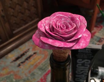 Hot Pink Rose Wine Bottle Stopper