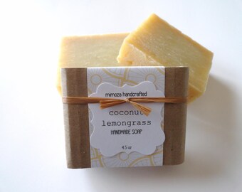 Handmade Coconut Lemongrass Soap, Cold Process Soap, Vegan Soap 4.5oz