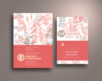 EMMA Red Floral Silhouette Flat Card Wedding Invitation