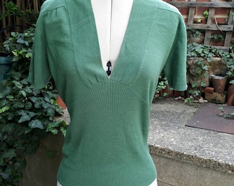 Vintage style emerald green knitted top size UK 10