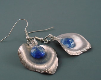 Blueberry Quartz Gemstone Earrings with Vintage Petal Accents