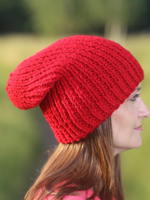 Red women hat Beanie hat Knit hat Winter hat Red slouchy hat