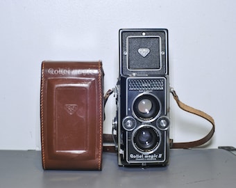 Rollei Magic II by Franke & Heidecke Medium Format Twin Lens Reflex Camera with original leather slip case - Made in Germany - 1960's
