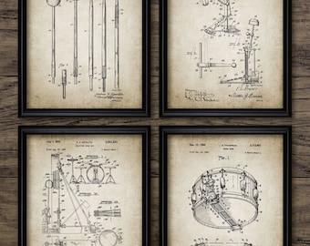 Drum Kit Patent Print Set Of 4 - Drumstick - Music Cymbal - Drum Design - Drummer Gift Idea - Set Of Four Prints #2236 - INSTANT DOWNLOAD