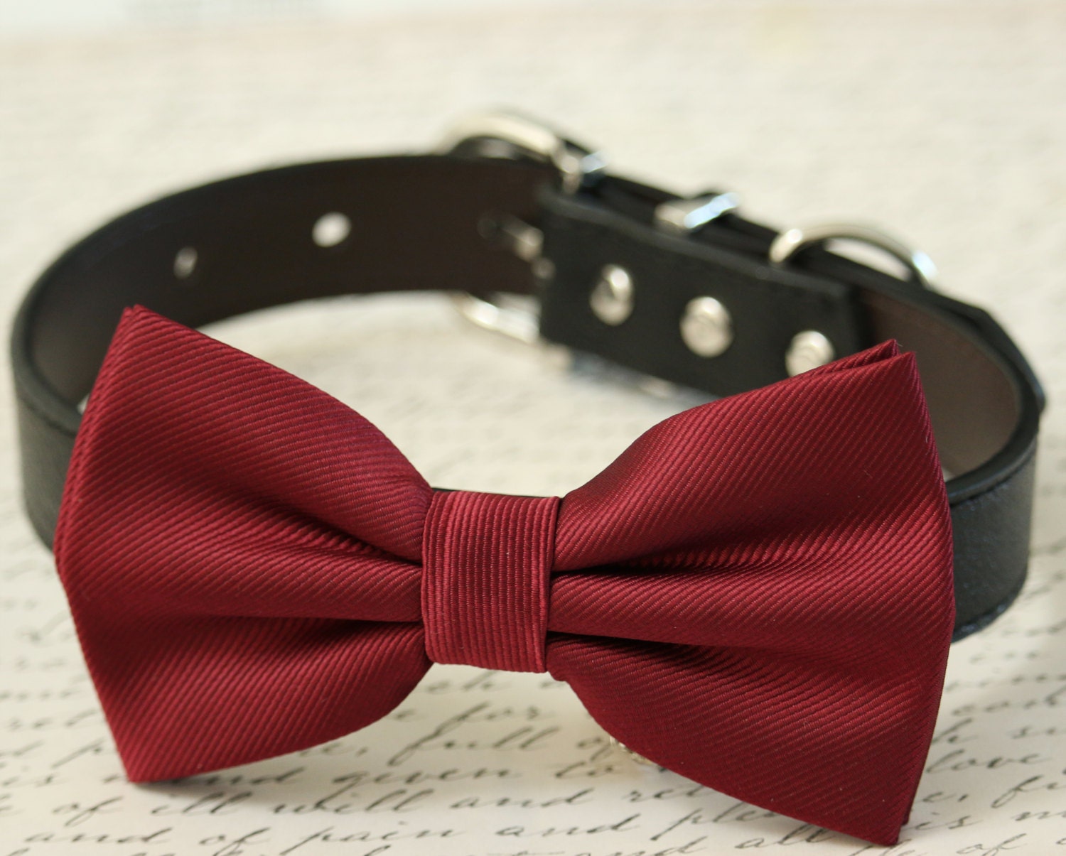 Marsala Dog Bow Tie collar Burgundy Pet wedding accessory