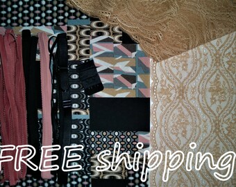 FREE Ship Lingerie Kit Art Deco Graphic & Ochre for 1 BRA + Panty by Merckwaerdigh