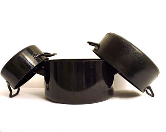 Vintage Dutch Oven Cast Iron Black Sauce Pot Canning Casserole with Handles Stock Pot Rustic Cookware Container Yugoslavia Kitchen Decor