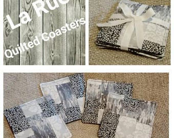 Black and white striped quilted coasters
