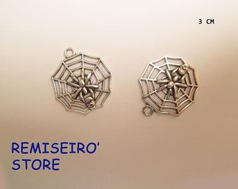 set of 2 silver metal Spider Web pendants