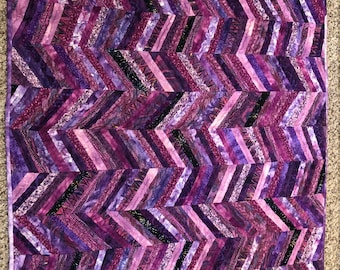 Purple Tones String Quilt, Hand Quilted, 45" X 39", Lap Quilt, Baby Quilt, Wall Hanging