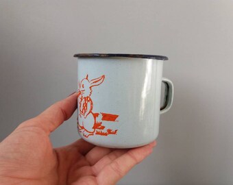 Vintage Enamel Mug Tiffany Color Metal Cup Farmhouse Decor Rustic Enamelware Blue Mug Soviet Enamel Cup Rustic Kitchen Country Decor