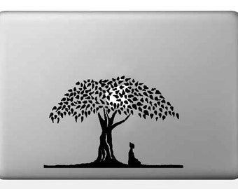 Buddha Under the Bodhi Tree vinyl decal, Buddhist symbol, Macbook Pro sticker, dcl159