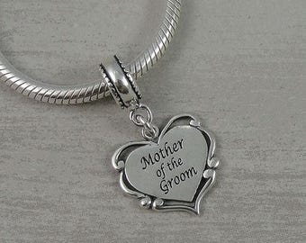 Mother of the Groom European Dangle Bead Charm - Sterling Silver Mother of the Groom Charm for European Bracelet