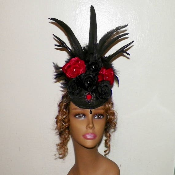 Horned Headdress Antler Gothic Red Black Victorian Fantasy