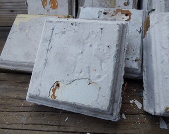 Antique Wood rosette square boards Architectural salvage Supplies chippy painted Repurpose Restoration supplies