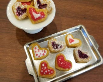 Miniature Valentine's day cookies 1:12 scale assorted polymer clay
