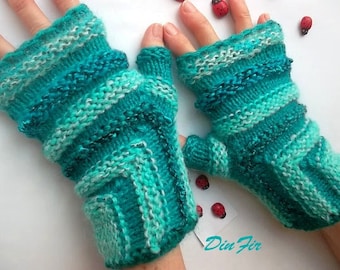 Women L 20% OFF Ready To Ship Hand Knitted Bohemian Gloves Boho Accessories Fingerless Mittens Warm Wrist Warmers Winter Cabled Striped 1004