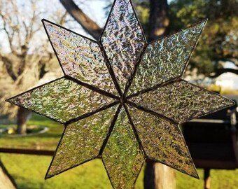 8 point iridescent stained glass star. Christmas ornament/ Sun catcher.