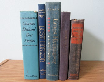 Blue Book Set, Blue Books By the Foot, Blue Instant Library, Vintage Books by the Foot, Home Decor Books