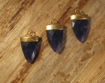 Sapphire Pendant, One Gold Plated Irregular Bezel Pendant Point, 24mm x 13mm, Double Sided, Blue Gemstone Charm for Making Jewelry (C-Sa4c)
