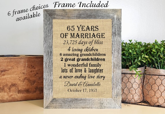 FRAMED 65th Wedding Anniversary Gift/65th Anniversary Gifts/65