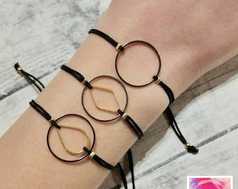 Circle charm bracelet, friendship bracelet, macrame bracelet, minimal bracelet, geometric, dainty bracelet, black, simple, cord bracelet