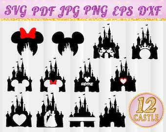 Disney Castle SVG,Heart,Head Mickey Mouse,Cinderella,Magic Kingdom,Disneyland,Silhouette,svg,jpg,pdf, png,dxf,eps,Cut Files,castle,cricut,4