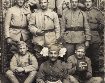 c.1918 St. Amarin Alsace, WWI French Uniformed Soldiers Group Portrait, Rare Photo Postcard; Postally Unused, Near Mint Condition