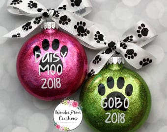 Paw Print Christmas Ornament; Personalized Paw Print Ornament; Pet Name Christmas Ornament; Dog Christmas Ornament; Cat Christmas Ornament